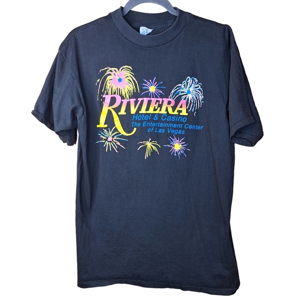 Tops - Vintage single stitch Riviera casino Lass Vegas advertising graphic tee L hotel